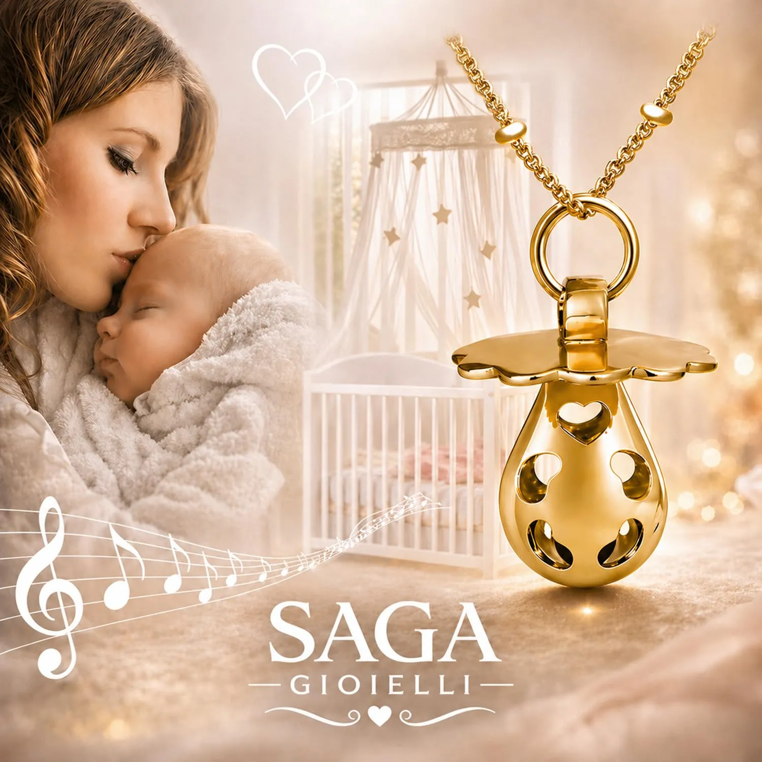 SAGA GIOIELLI Collana Chiama Angeli Gravidanza con Ciuccio Sonoro, Dorato - immagine 4