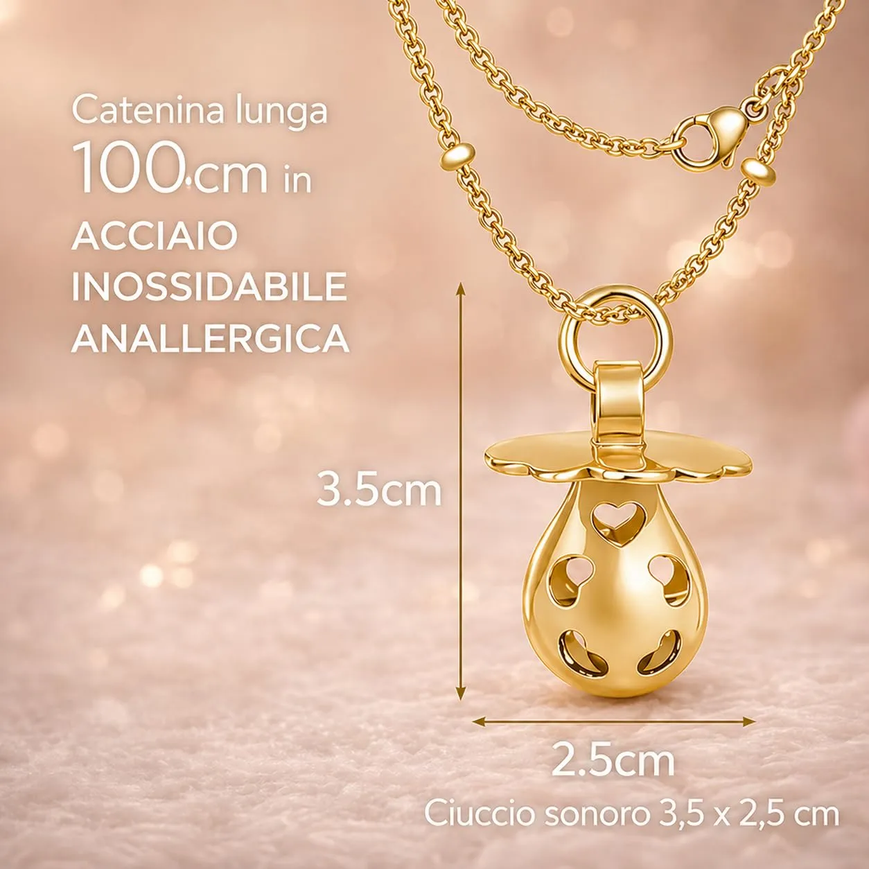 SAGA GIOIELLI Collana Chiama Angeli Gravidanza con Ciuccio Sonoro, Dorato - immagine 5
