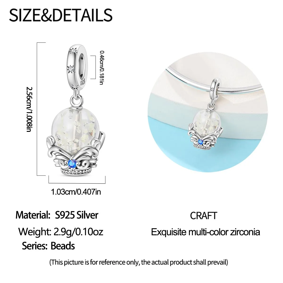 KUNSIR Ciondolo in Argento Sterling 925 con Cubic Zirconia per Braccialetti e Collane Europei - immagine 6