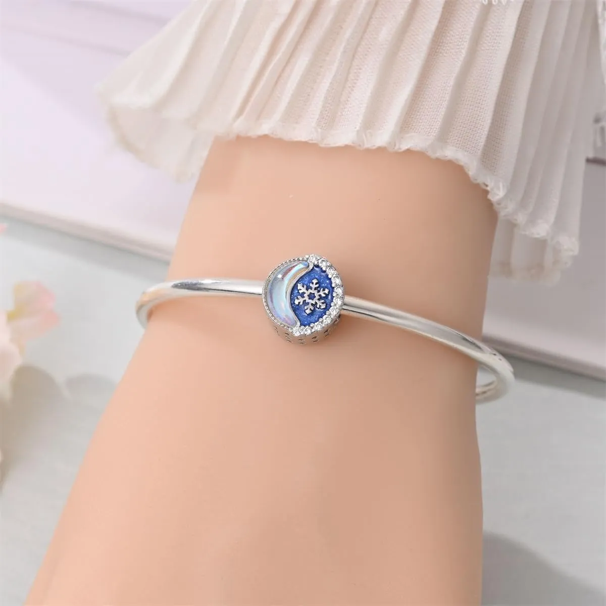 KUNSIR Bead Charm in Argento Sterling 925 con Cubic Zirconia per Braccialetti e Collane Europei - immagine 4