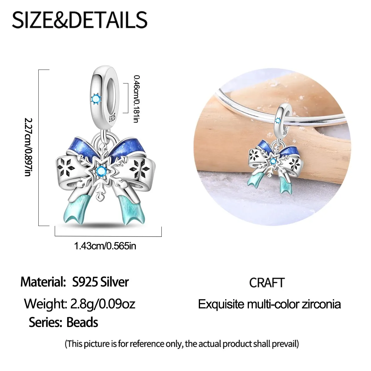 KUNSIR Ciondolo Argento Sterling 925 con Cubic Zirconia per Braccialetti e Collane Europei - immagine 5