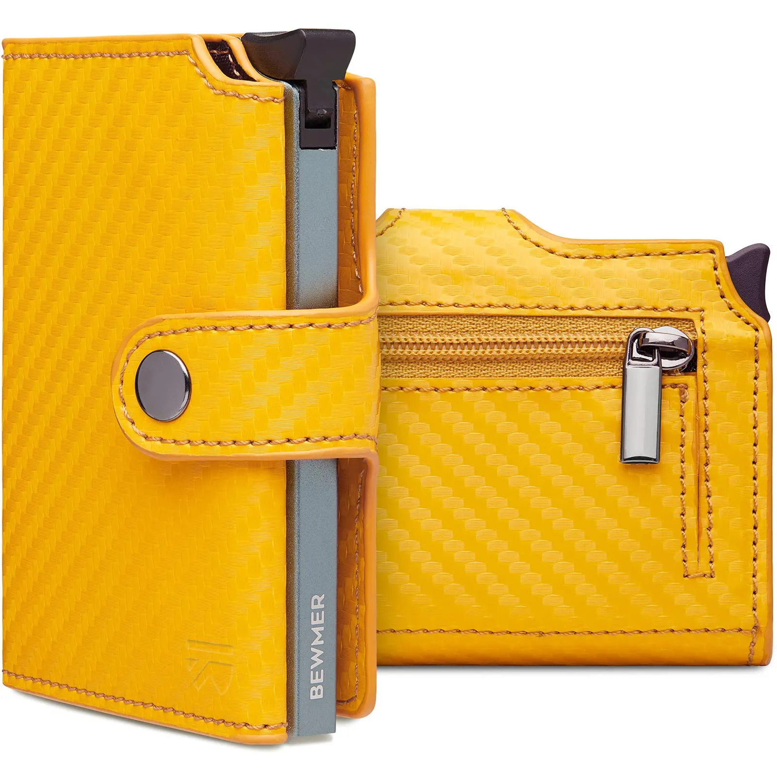 BEWMER v2 Portafoglio Slim in Similpelle con Protezione RFID, Porta Carte e Portamonete, Giallo Carbon - immagine 1