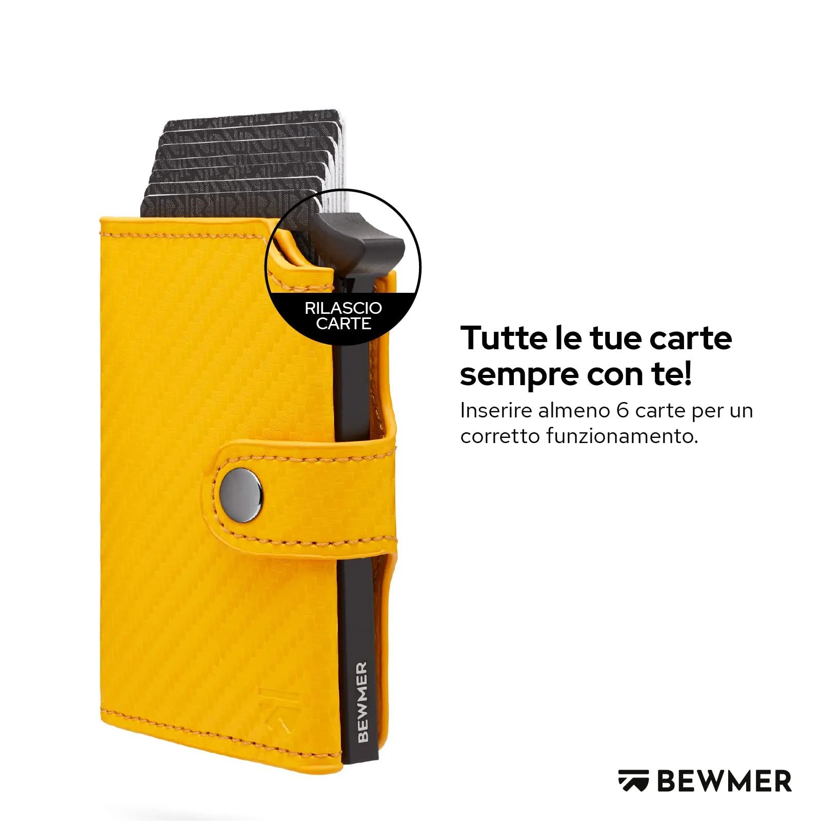 BEWMER v2 Portafoglio Slim in Similpelle con Protezione RFID, Porta Carte e Portamonete, Giallo Carbon - immagine 2