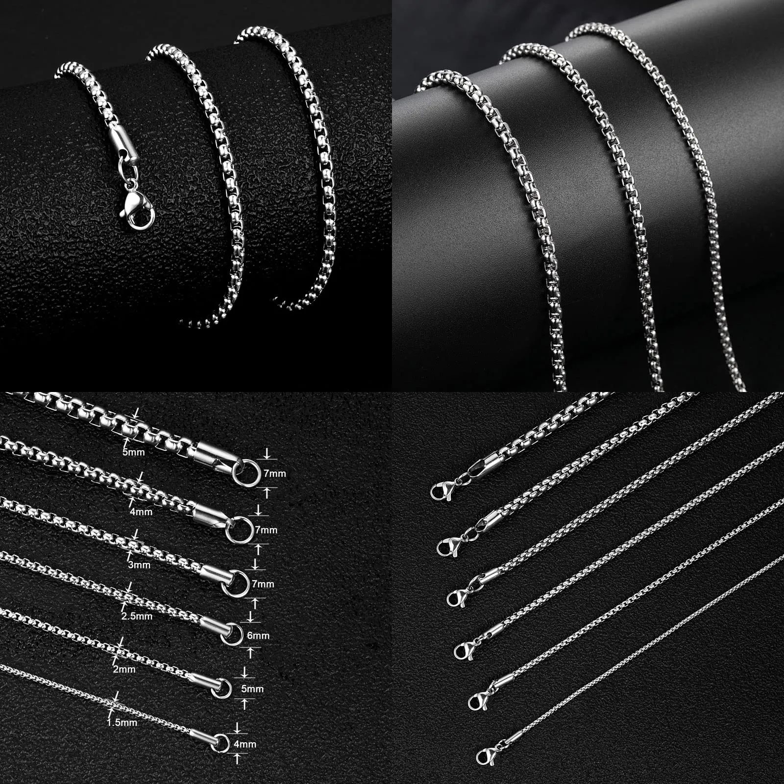 OSTAN Collana a Catena Veneziana in Acciaio Inossidabile Argento, 4.0mm, 45cm - immagine 7