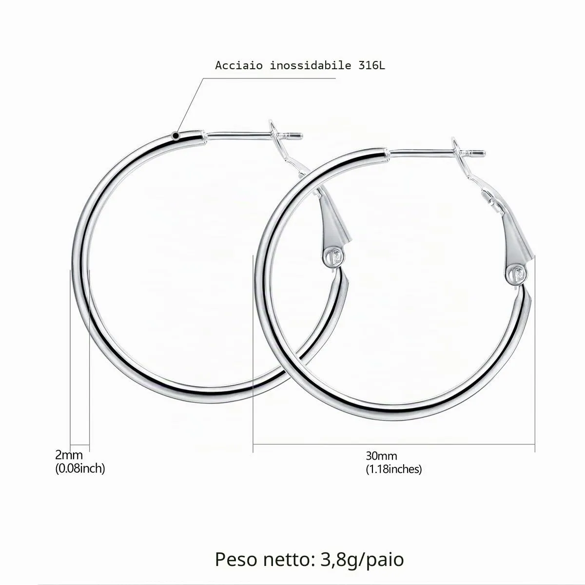 FOCALOOK Orecchini a Cerchio Donna in Acciaio Inox, 3 Paia - immagine 3
