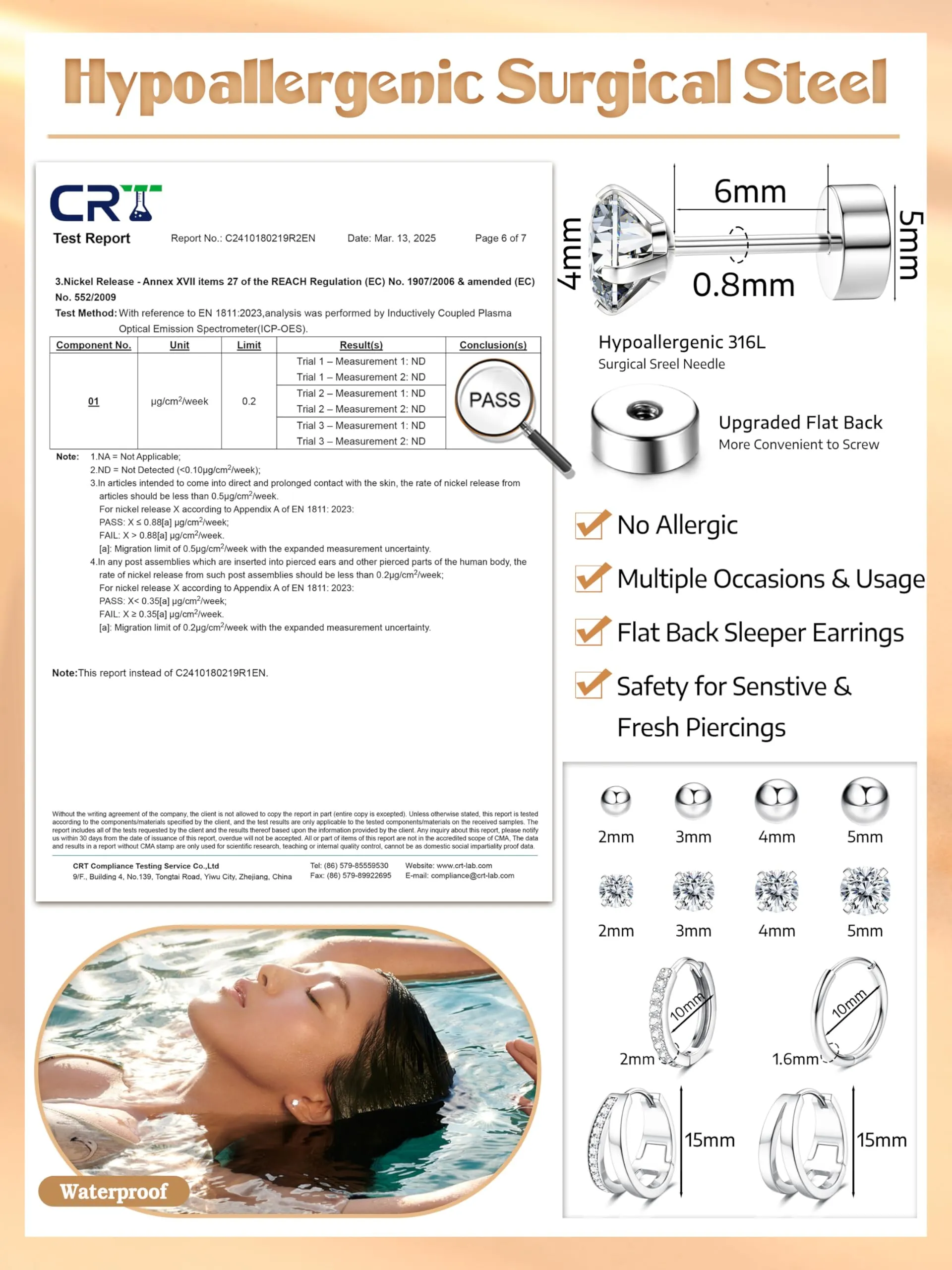 CASSIECA Set 12 Paia Orecchini in Acciaio Chirurgico Argento per Piercing Helix, Trago e Conch - immagine 3