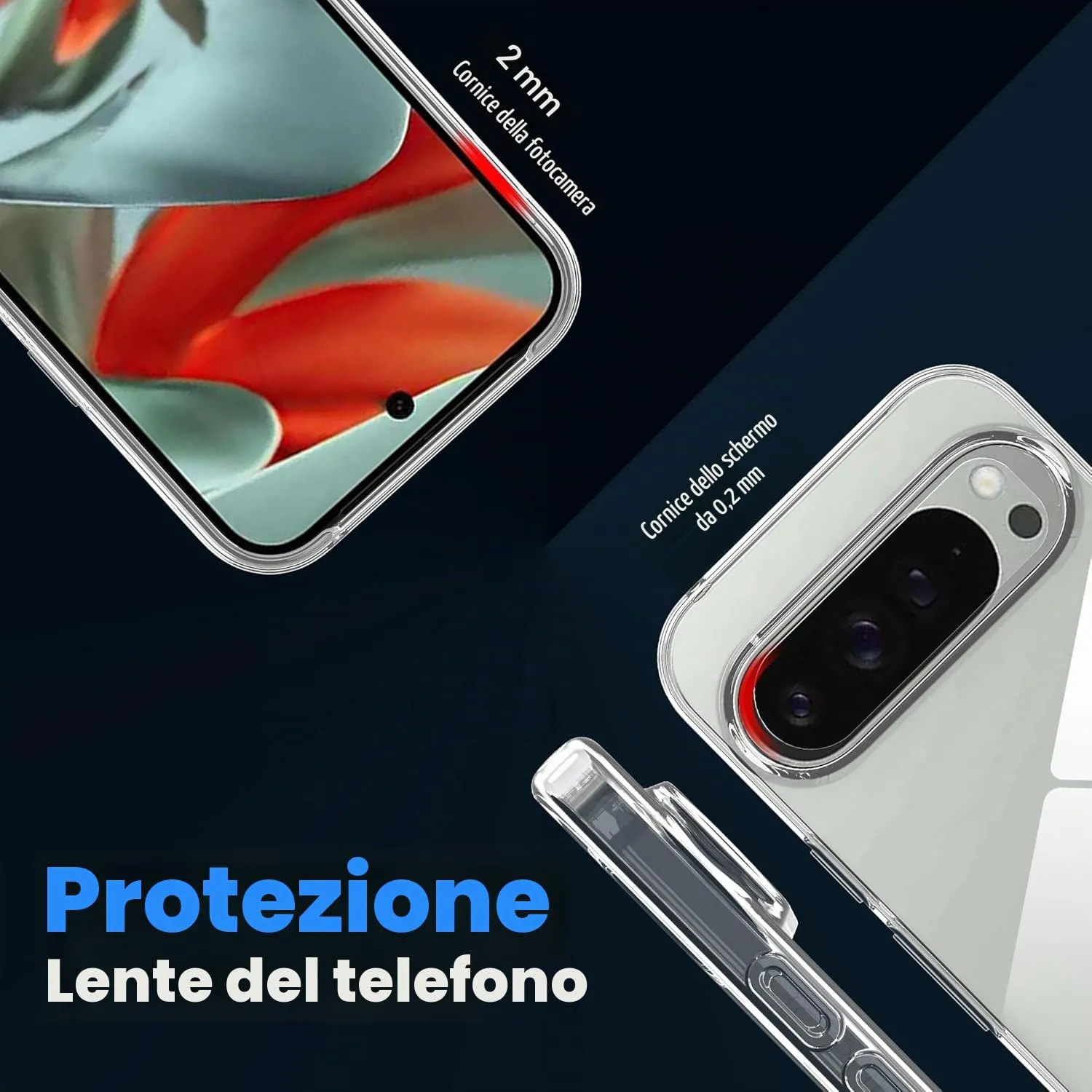 Captor Cover for Google Pixel 9 / 9 Pro / 10 / 10 Pro, Clear Soft Silicone Case, Anti-Scratch, Anti-Yellowing with Camera Protection - immagine 2