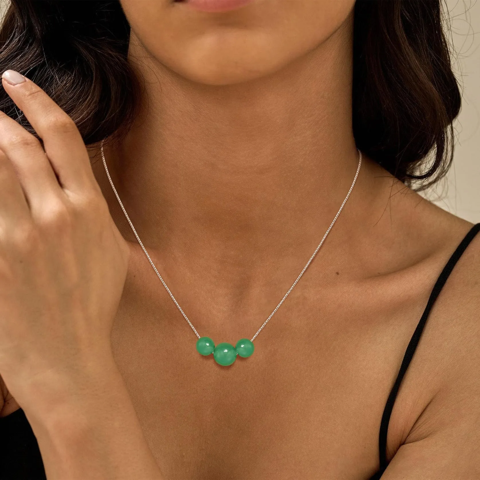 Aretas Collana in Argento 925 con Avventurina Verde, 42+8cm - immagine 3