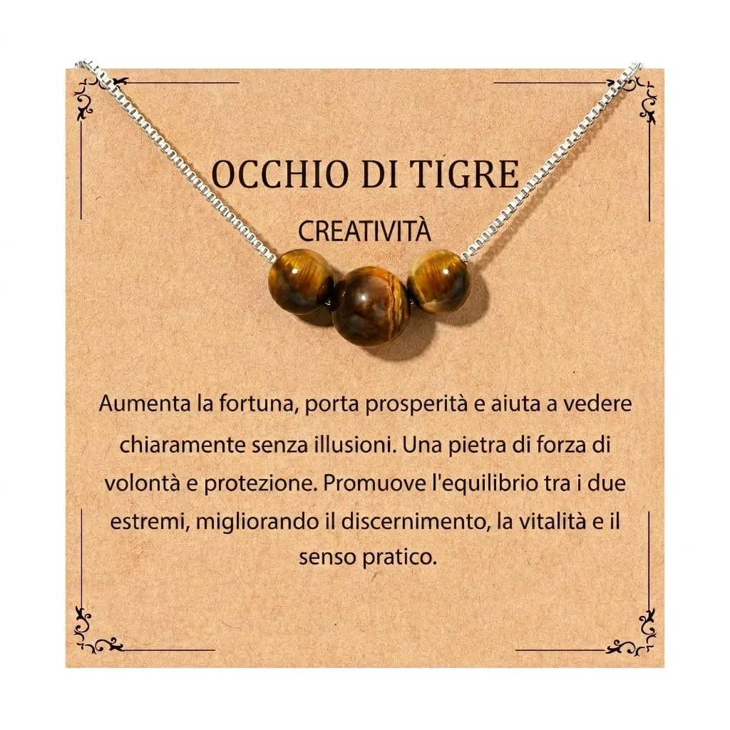 Aretas Collana in Argento 925 con Pietre Naturali Occhio di Tigre, 42+8cm - immagine 1