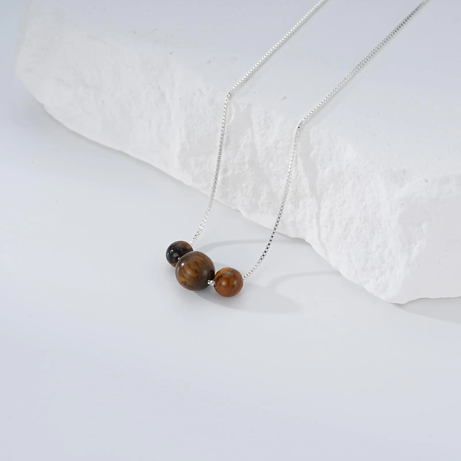 Aretas Collana in Argento 925 con Pietre Naturali Occhio di Tigre, 42+8cm - immagine 4