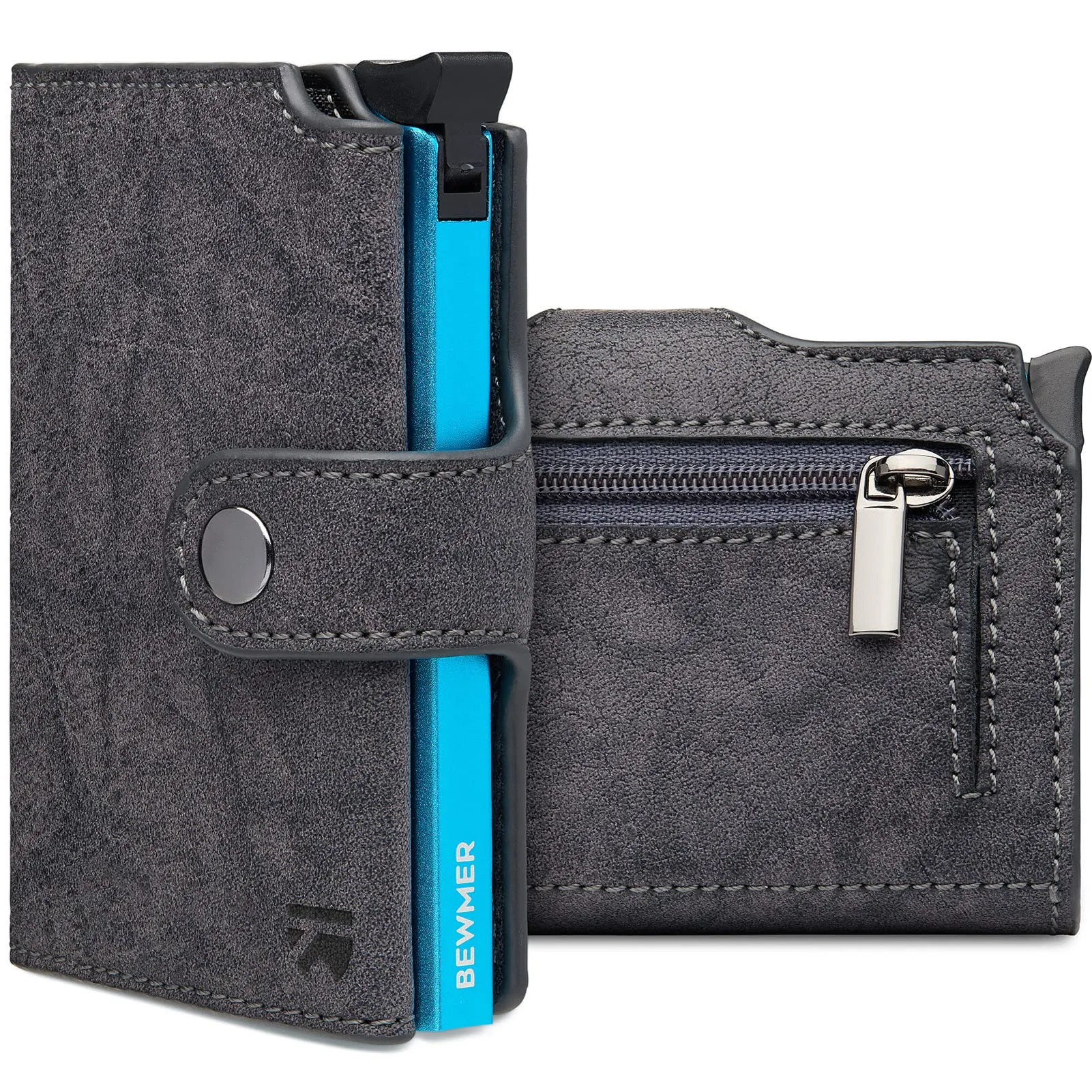 BEWMER v2 Portafoglio Uomo Slim in Similpelle con Protezione RFID, Grigio Scuro Blu - immagine 1