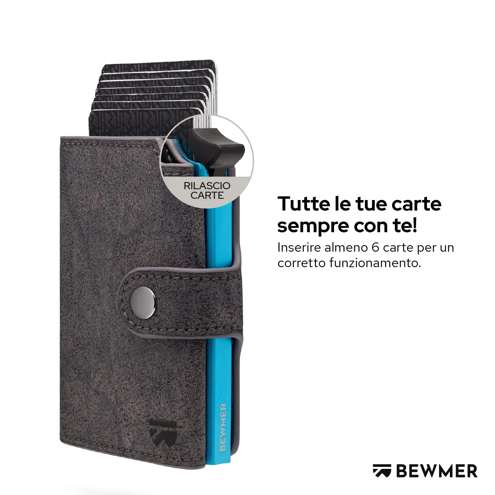 BEWMER v2 Portafoglio Uomo Slim in Similpelle con Protezione RFID, Grigio Scuro Blu - immagine 2