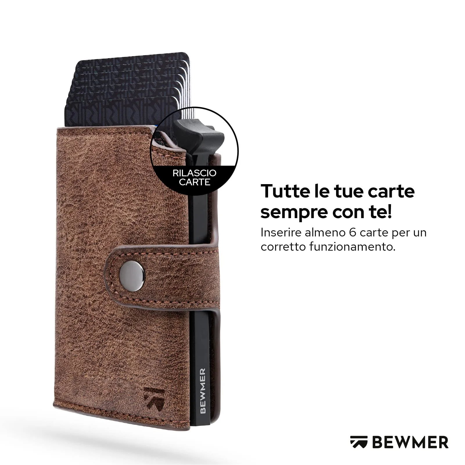 BEWMER v2 Portafoglio Uomo Slim in Similpelle con Protezione RFID, Porta Carte di Credito e Portamonete, Marrone Nero - immagine 2