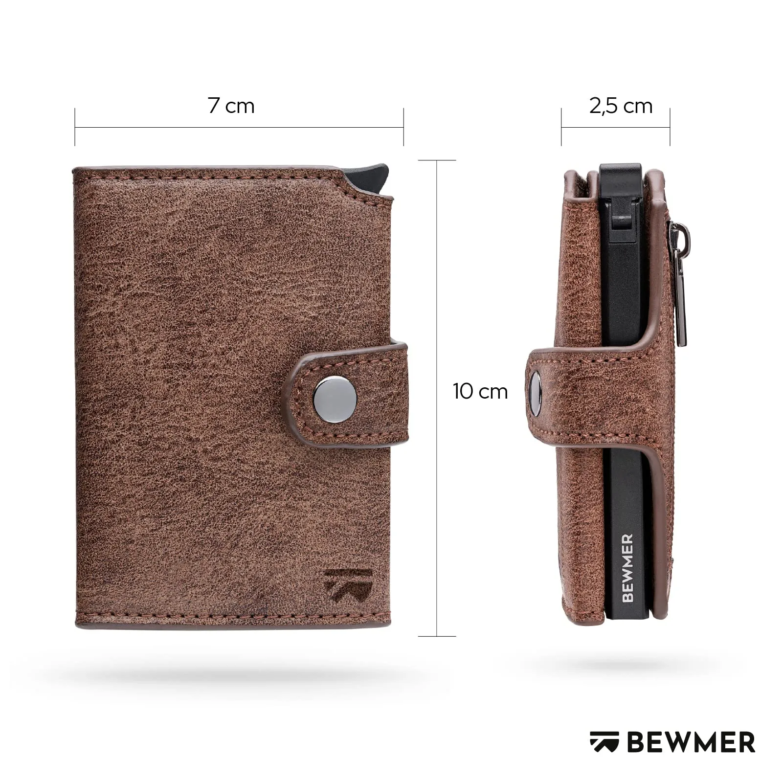 BEWMER v2 Portafoglio Uomo Slim in Similpelle con Protezione RFID, Porta Carte di Credito e Portamonete, Marrone Nero - immagine 5