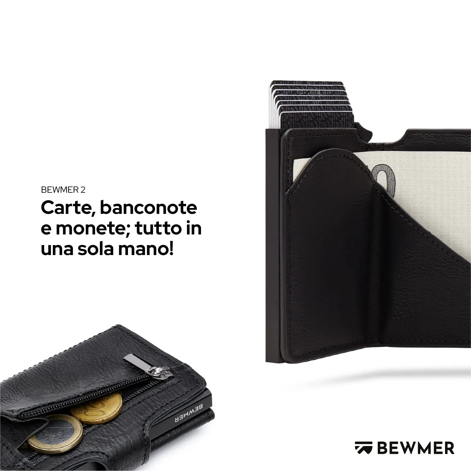 BEWMER v2 Portafoglio Slim in Similpelle con Protezione RFID, Nero - immagine 3