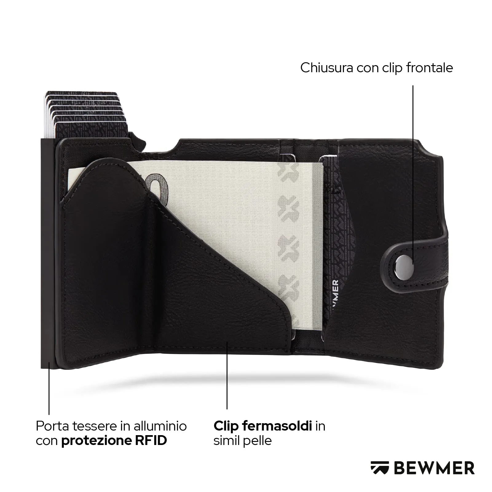 BEWMER v2 Portafoglio Slim in Similpelle con Protezione RFID, Nero - immagine 4