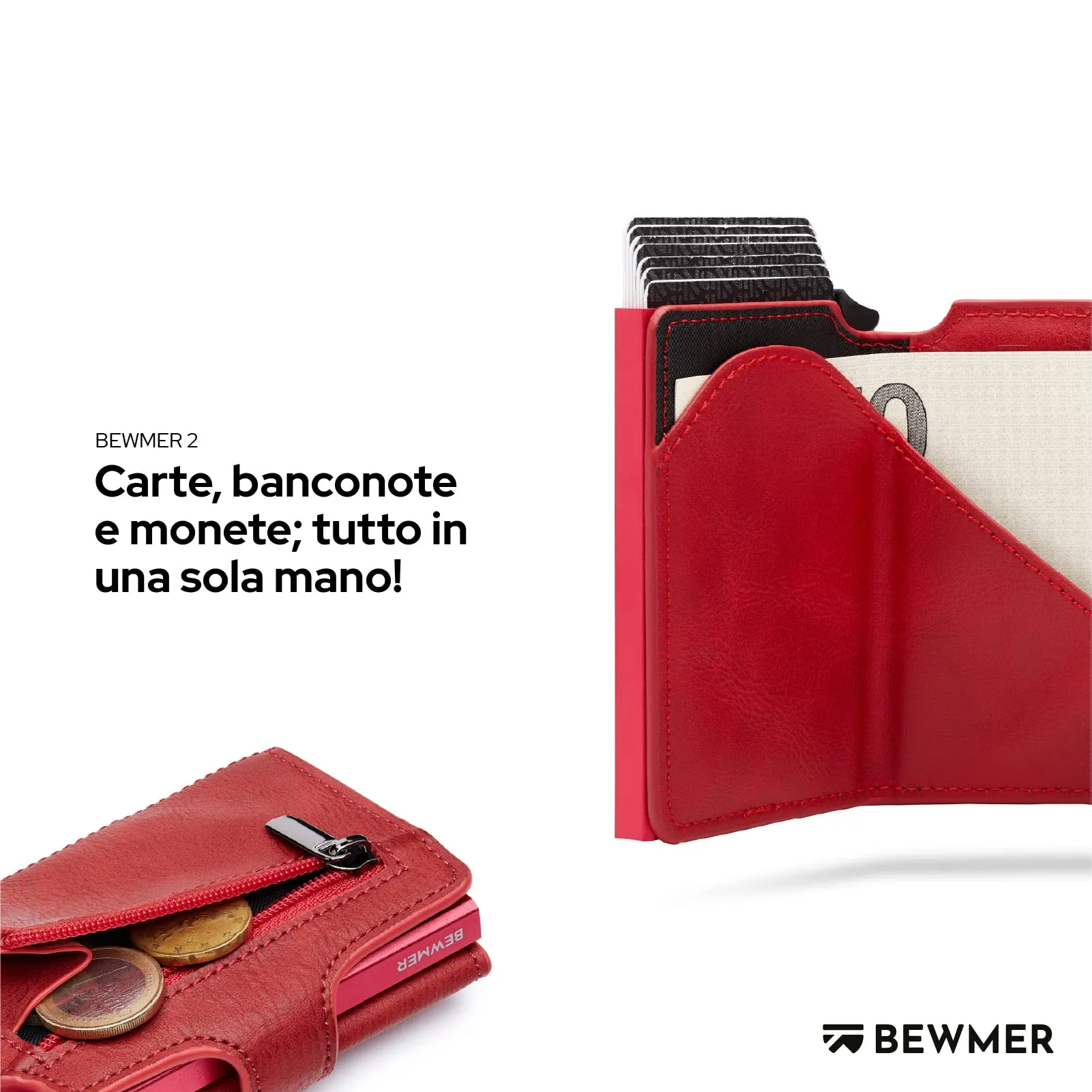 BEWMER v2 Portafoglio Uomo Slim in Similpelle con Protezione RFID, Porta Carte per 9 Tessere e Portamonete, Rosso - immagine 3