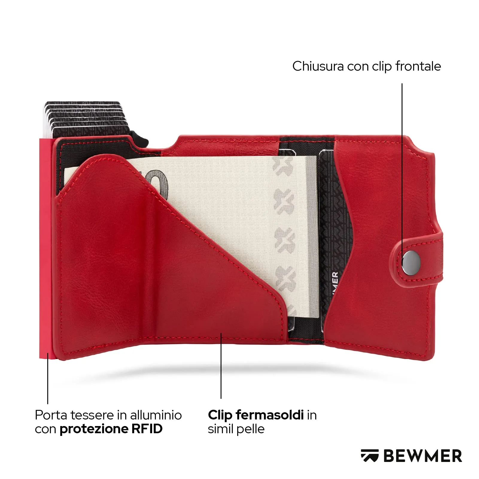 BEWMER v2 Portafoglio Uomo Slim in Similpelle con Protezione RFID, Porta Carte per 9 Tessere e Portamonete, Rosso - immagine 4