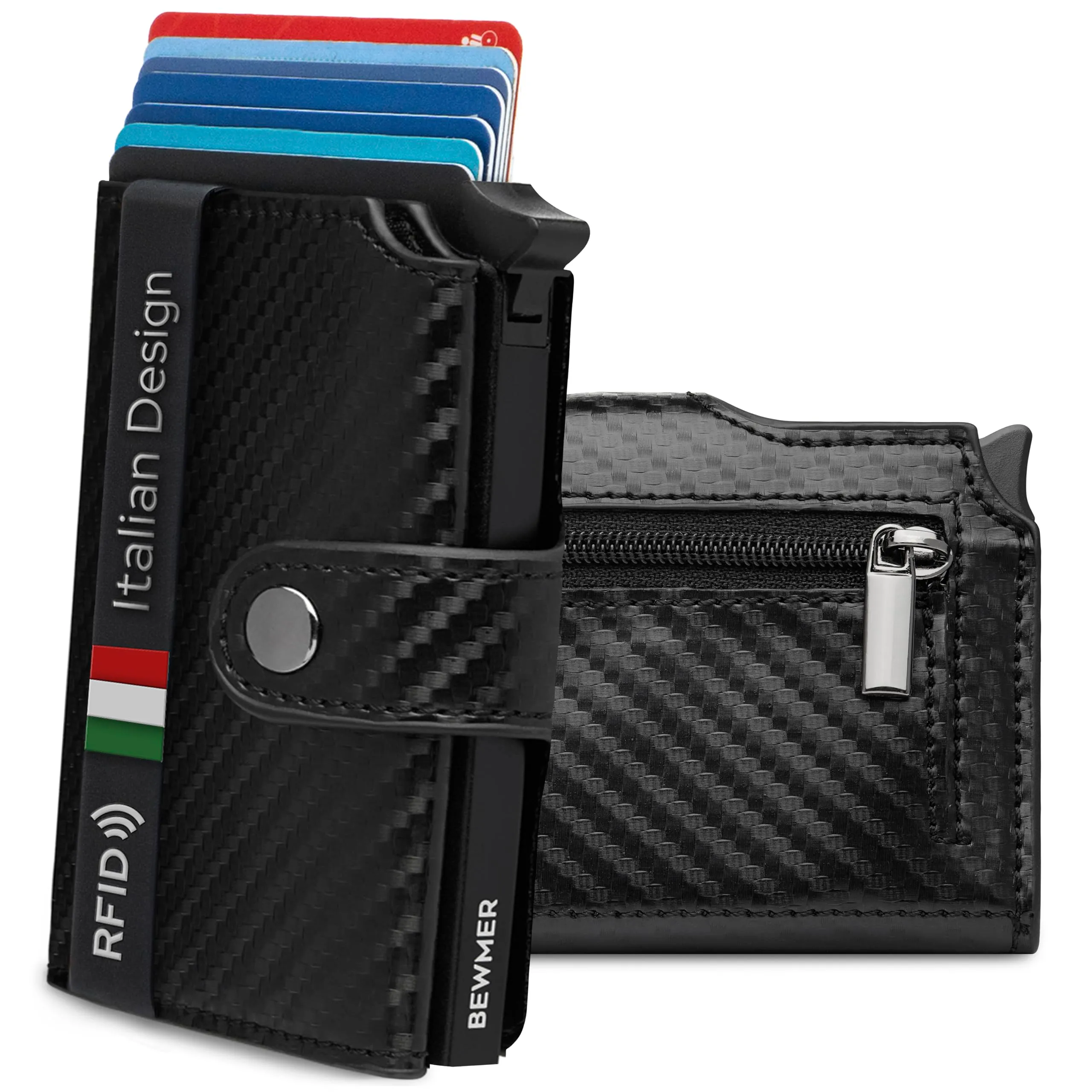 BEWMER v2 Portafoglio Uomo Slim in Similpelle con Protezione RFID, Nero Carbon - immagine 1