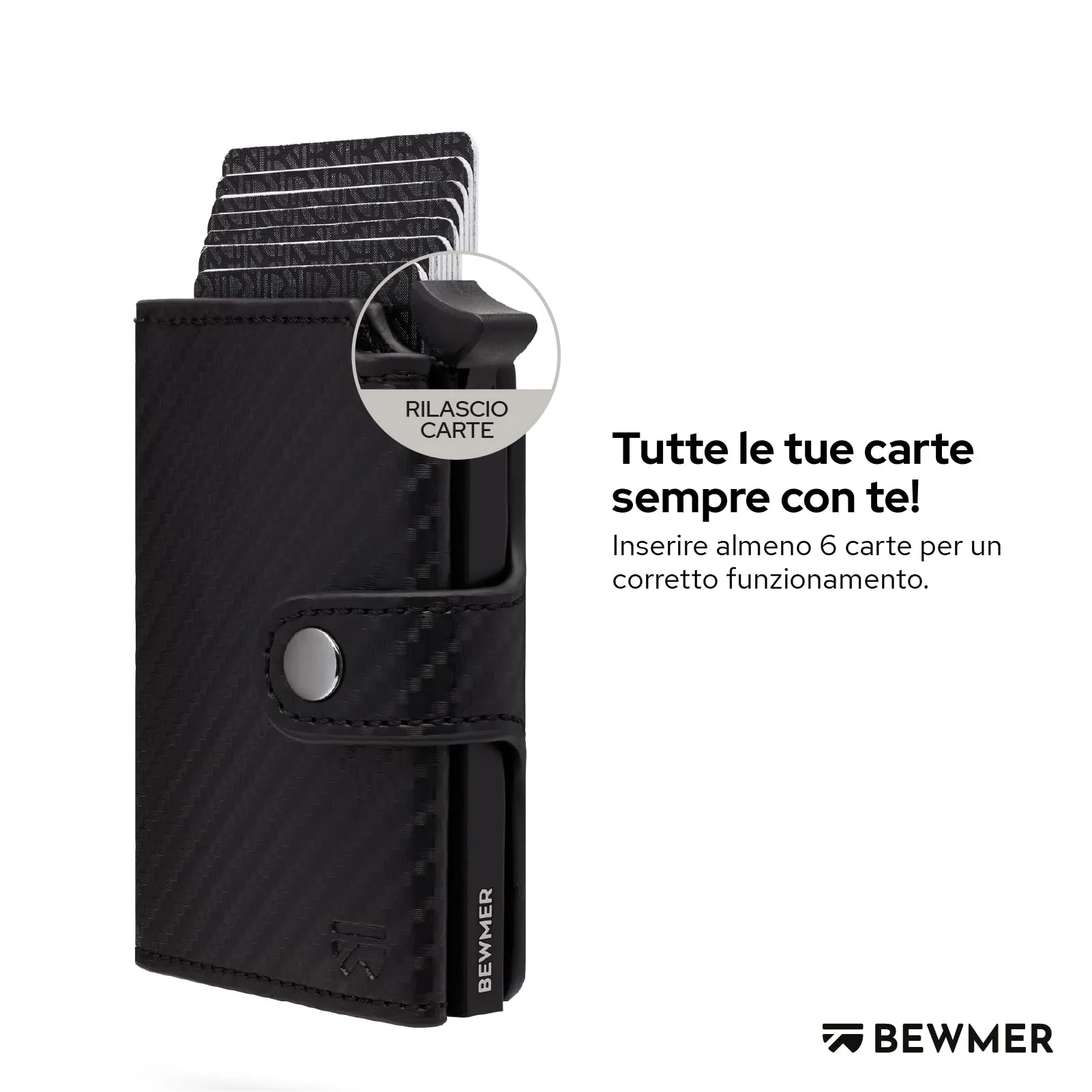 BEWMER v2 Portafoglio Uomo Slim in Similpelle con Protezione RFID, Nero Carbon - immagine 2