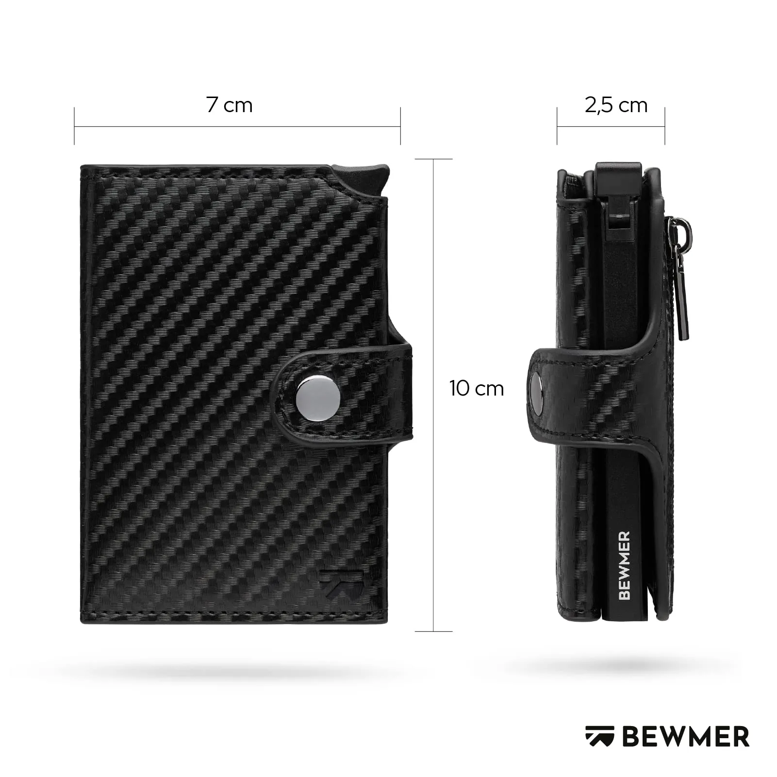 BEWMER v2 Portafoglio Uomo Slim in Similpelle con Protezione RFID, Nero Carbon - immagine 5