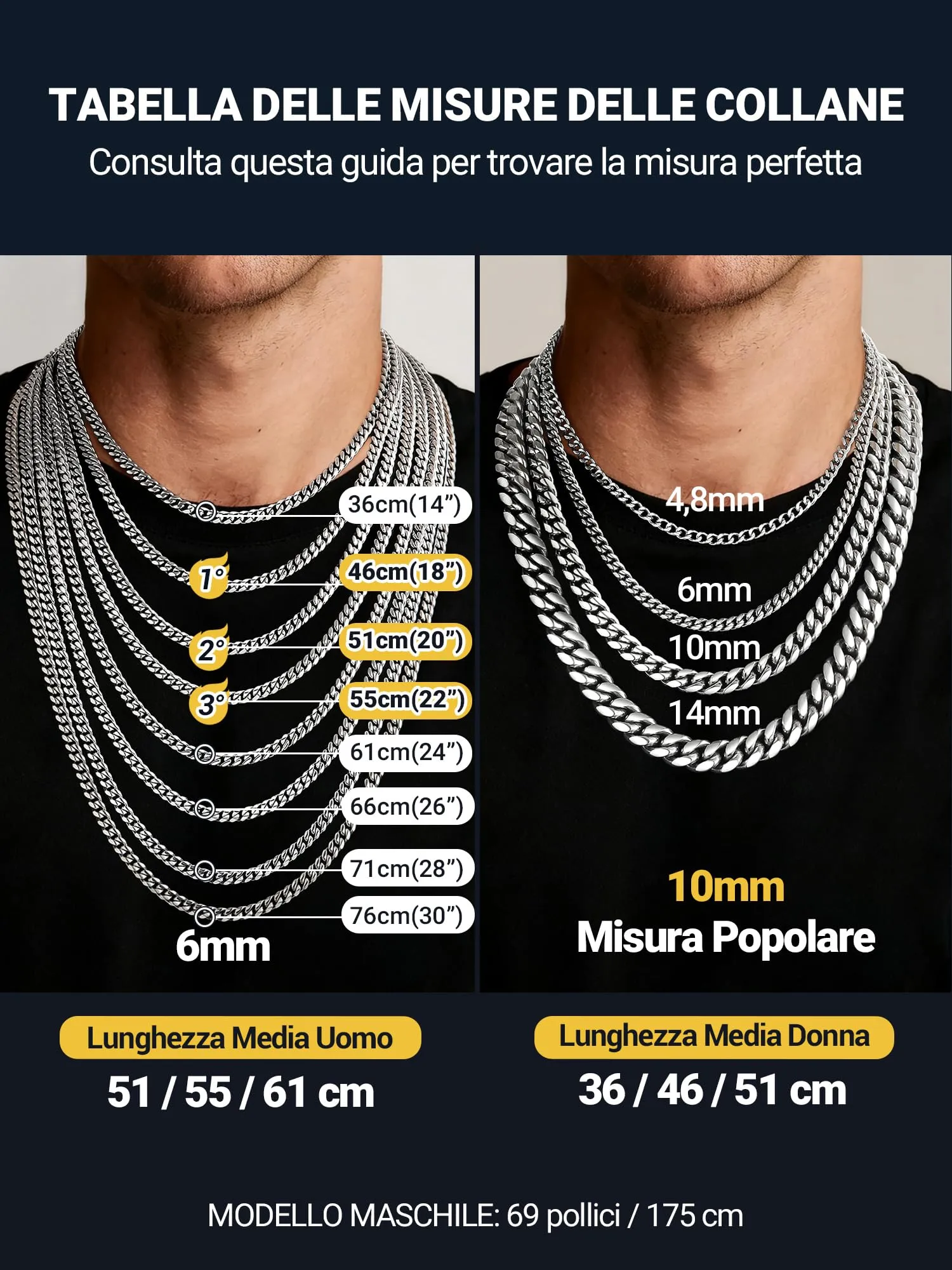 PROSTEEL Collana a Catena Cubana da Uomo, Acciaio Inossidabile, Argento, 14 mm x 55 cm - immagine 3