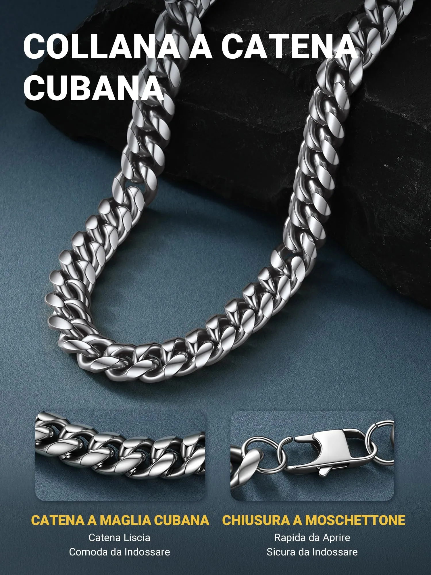 PROSTEEL Collana a Catena Cubana da Uomo, Acciaio Inossidabile, Argento, 14 mm x 55 cm - immagine 6