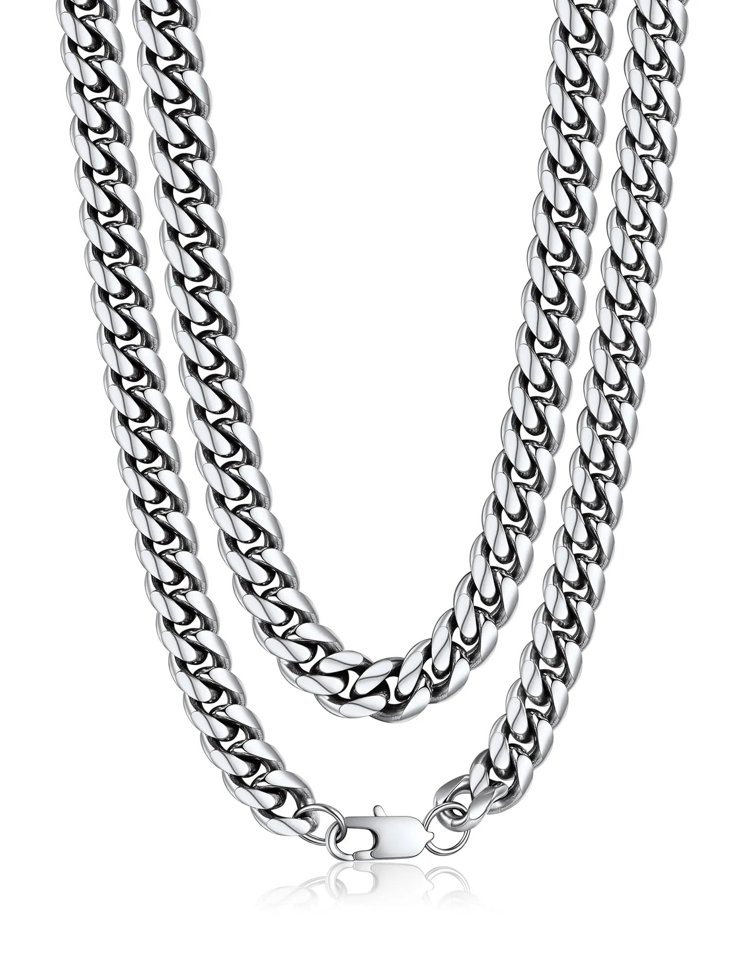 PROSTEEL Collana a Catena Cubana da Uomo, Acciaio Inossidabile, 10 mm x 45 cm, Argento - immagine 1