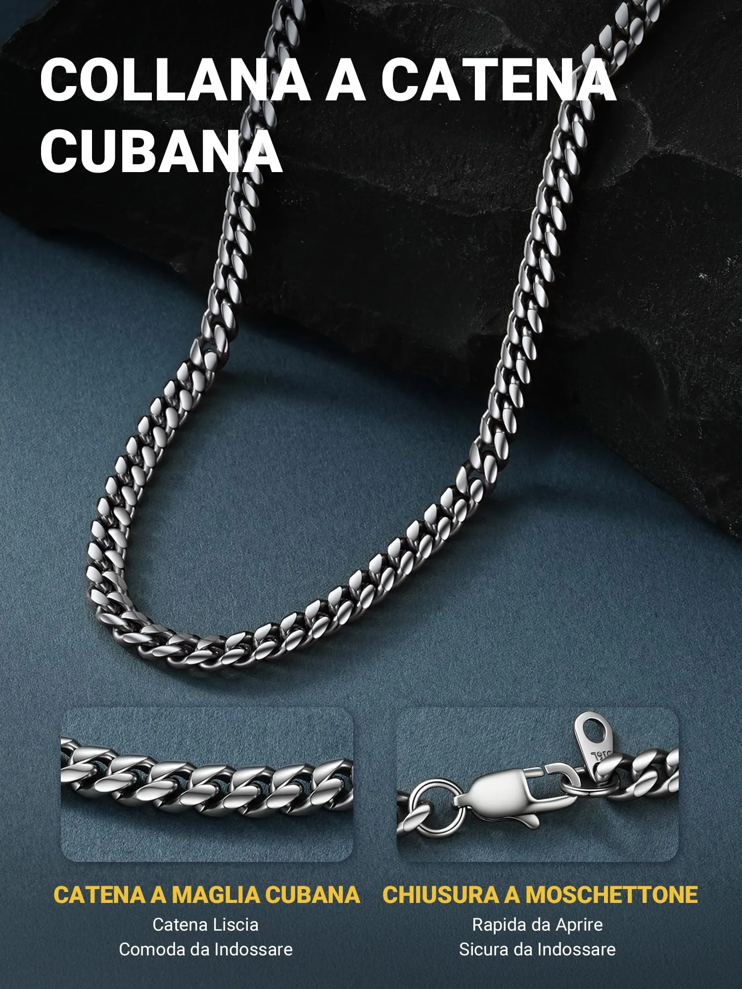 PROSTEEL Collana a Catena Cubana in Acciaio Inossidabile, 6 mm, 60 cm, Argento - immagine 5
