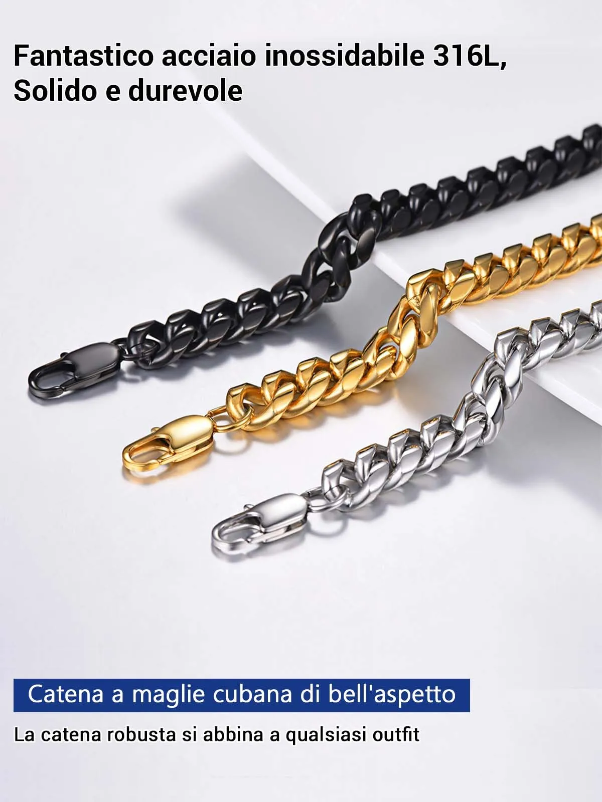 PROSTEEL Collana a Catena Cubana Uomo, Acciaio Inossidabile Placcato Oro 18K, 10 mm x 70 cm - immagine 9