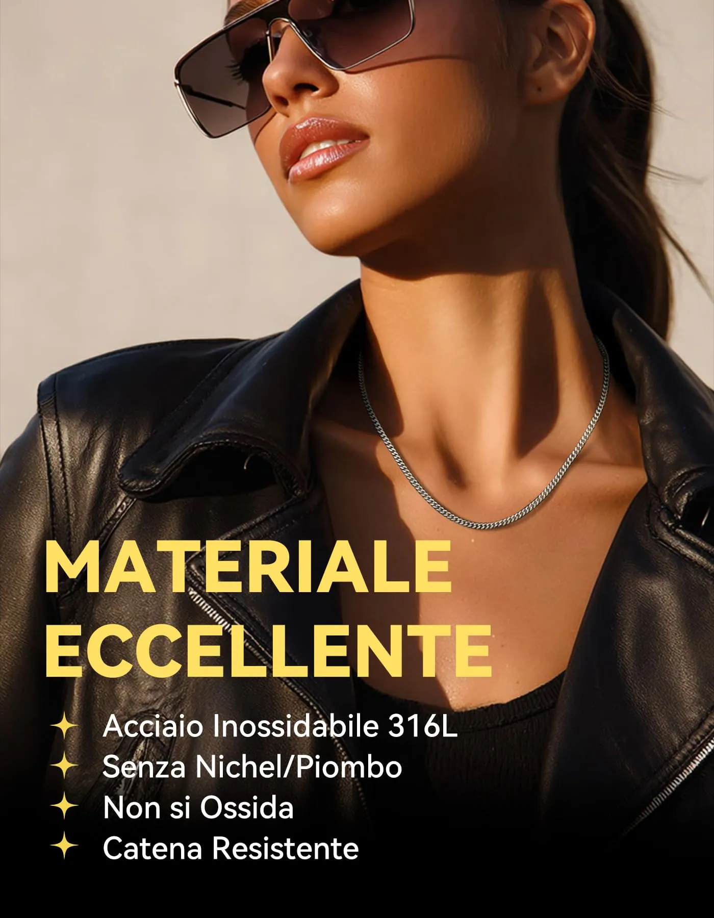 ChainsHouse Collana a catena a maglie cubane in acciaio inossidabile, 22 pollici, 3 mm - immagine 5