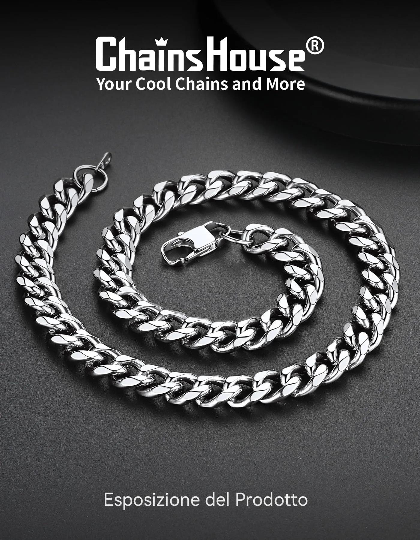 ChainsHouse Collana a Maglia Cubana in Acciaio Inossidabile Argento 12mm - immagine 4