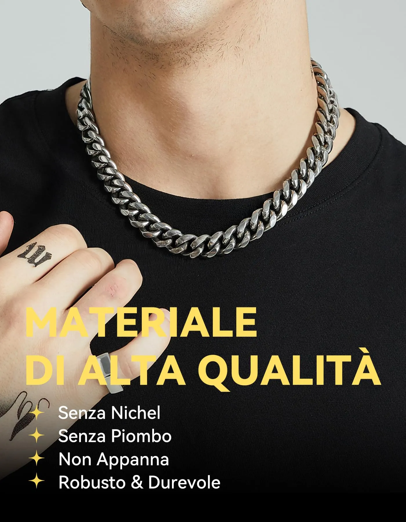 ChainsHouse Collana a Maglia Cubana in Acciaio Inossidabile Argento 12mm - immagine 5