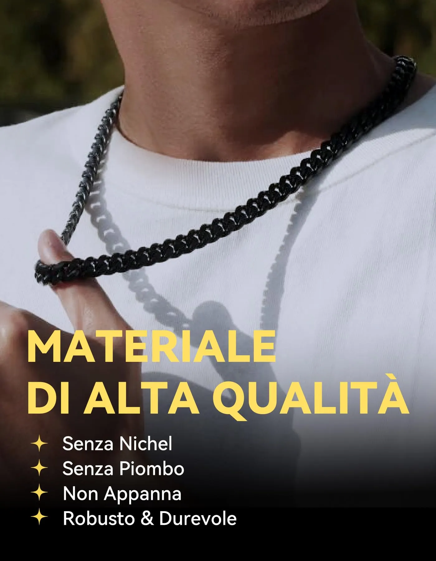 ChainsHouse Collana a Maglia Cubana in Acciaio Inossidabile, Nero, 9 mm - immagine 3