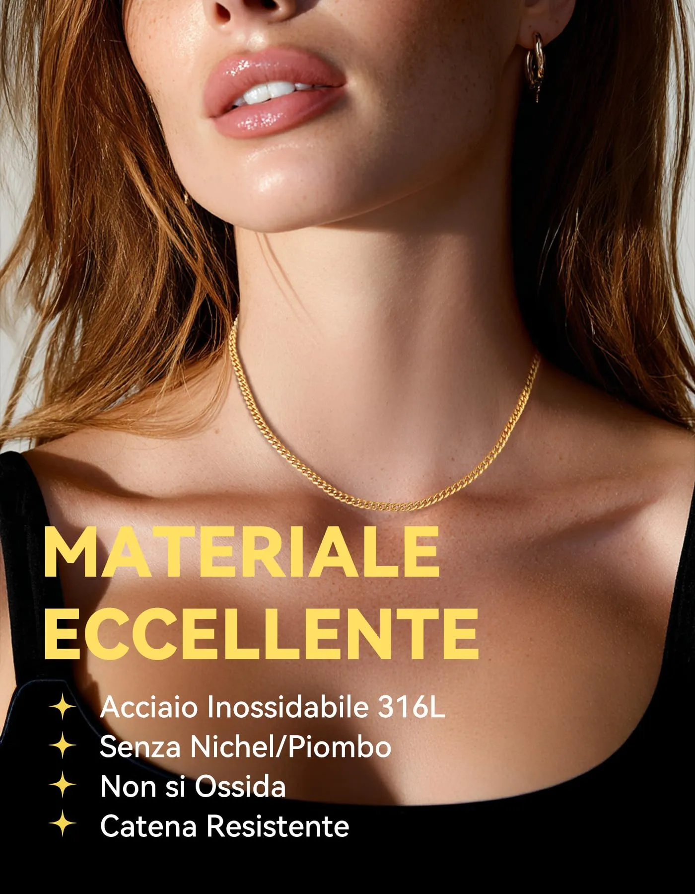 ChainsHouse Collana a Maglia Cubana in Acciaio Inossidabile 316L, 3 mm x 55 cm, Oro - immagine 2