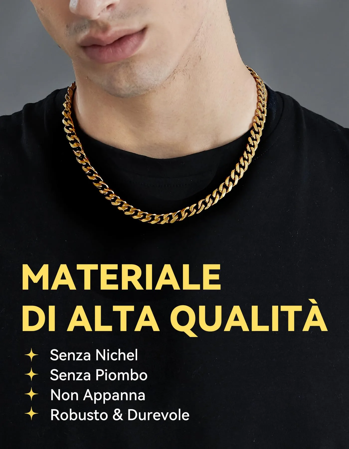 ChainsHouse Collana a Maglia Cubana Miami Curb in Acciaio Inossidabile Oro, 9 mm, 26 pollici - immagine 2