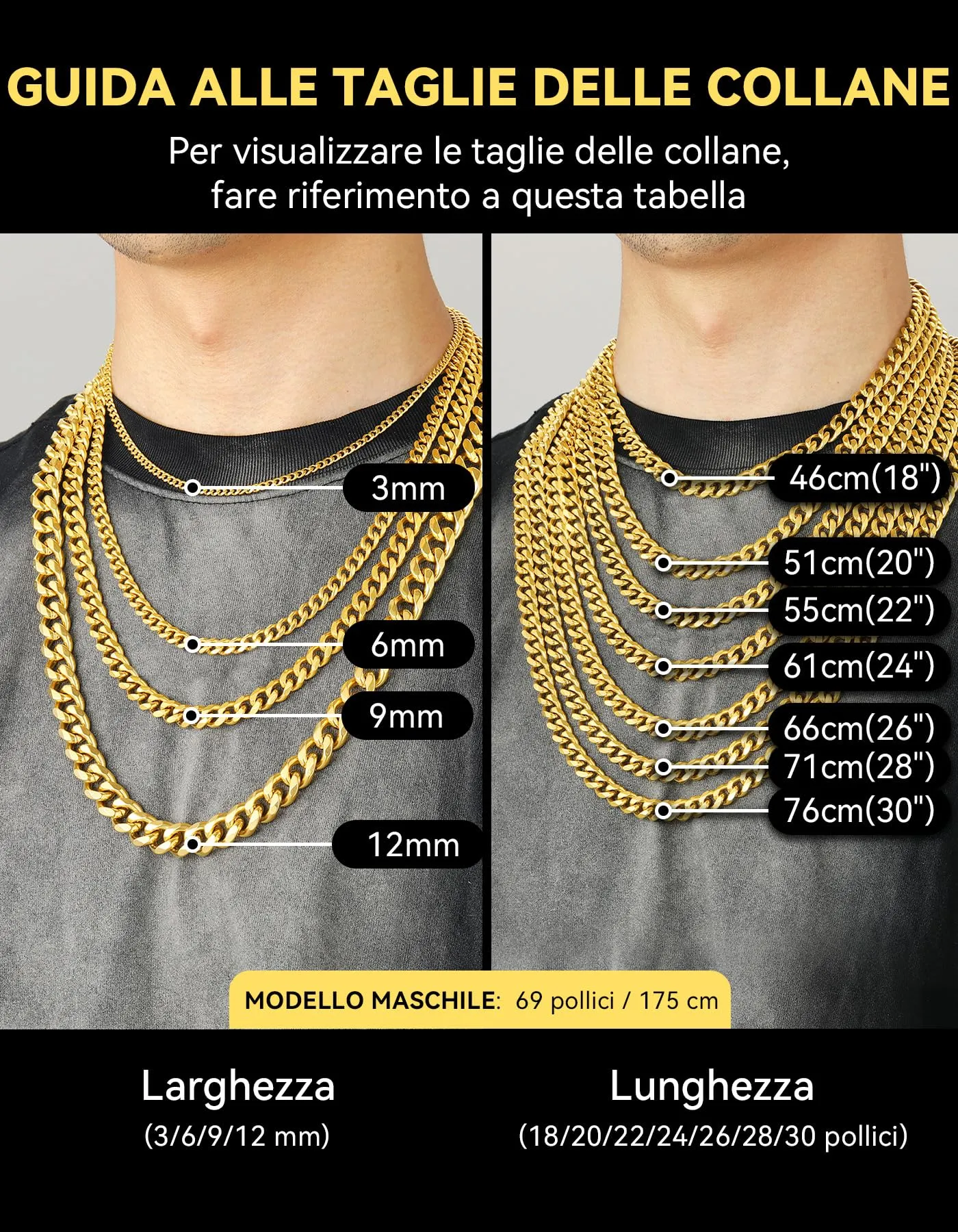 ChainsHouse Collana a Maglia Cubana Miami Curb in Acciaio Inossidabile Oro, 9 mm, 26 pollici - immagine 7