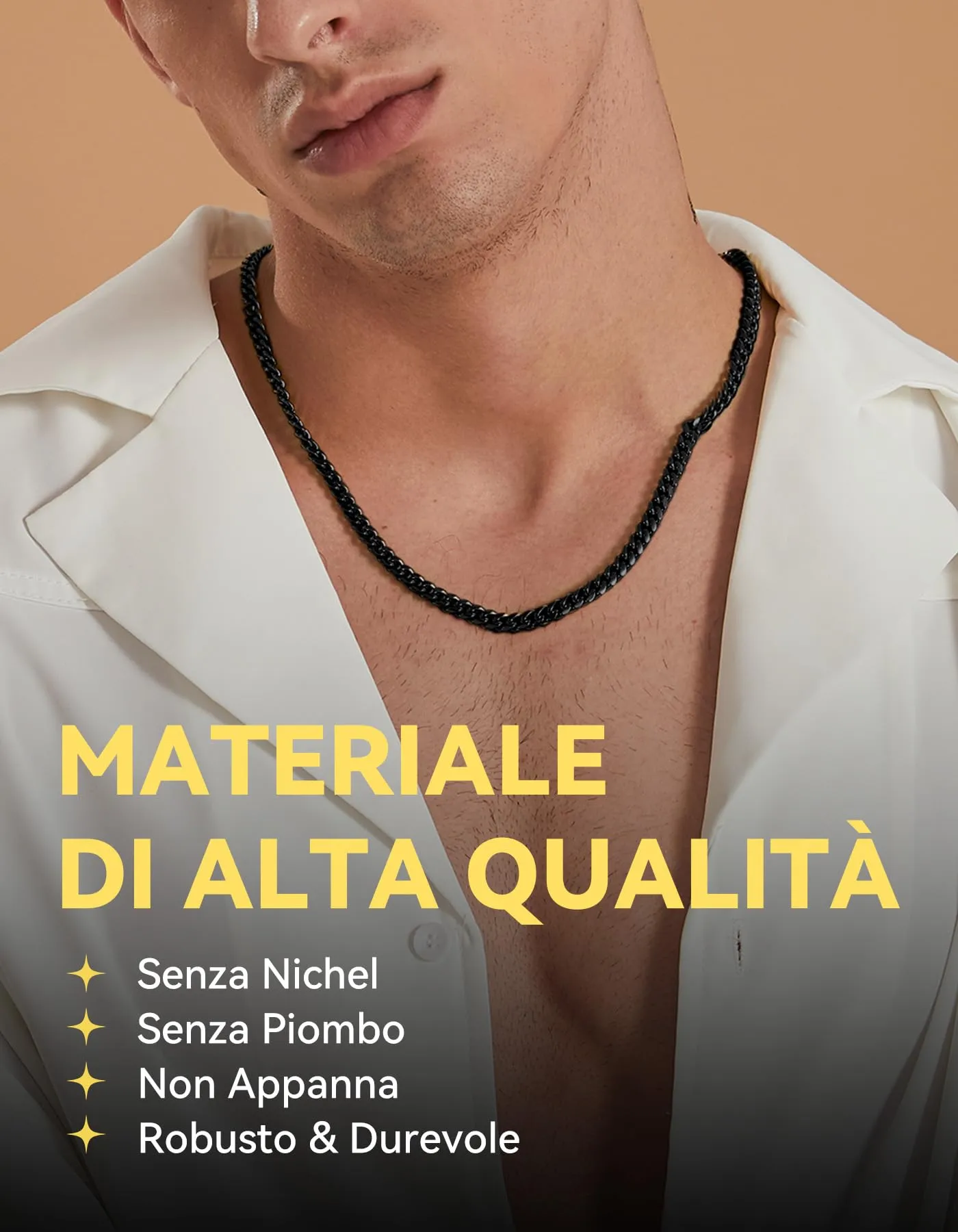 ChainsHouse Catena a maglia cubana in acciaio inossidabile per uomo e ragazzi, 6 mm, nero - immagine 3