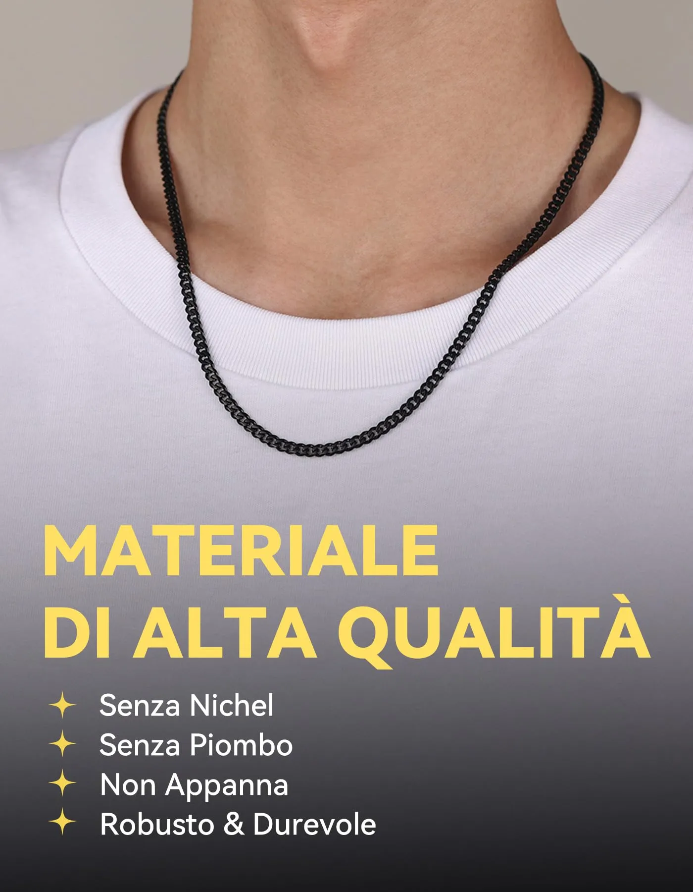 ChainsHouse Collana a Catena Cubana in Acciaio Inossidabile 316L, Nero, 3mm - immagine 3