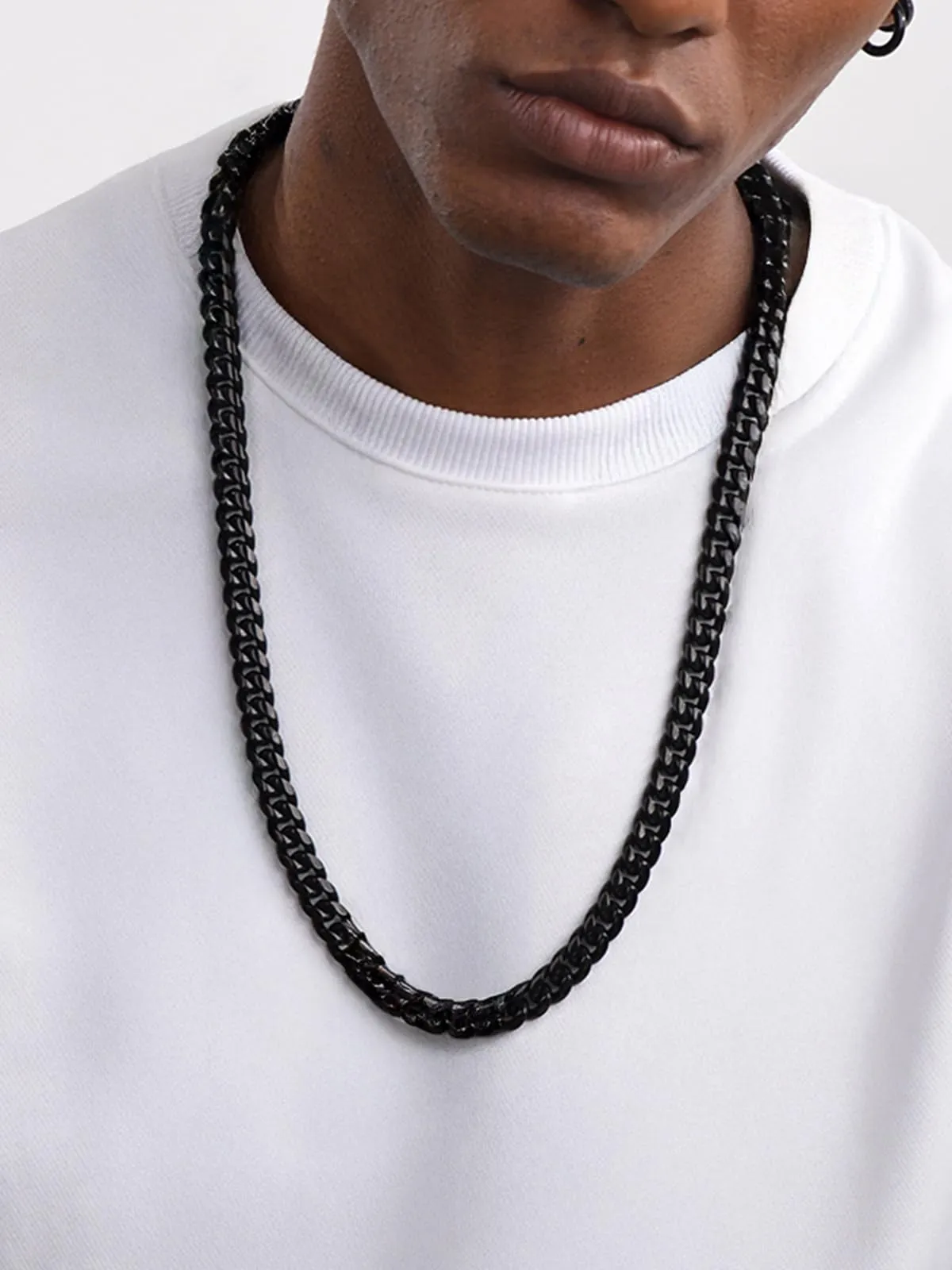 ChainsHouse Collana a Maglie Cubane in Acciaio Inossidabile, 9mm, 26 pollici, Nero - immagine 2