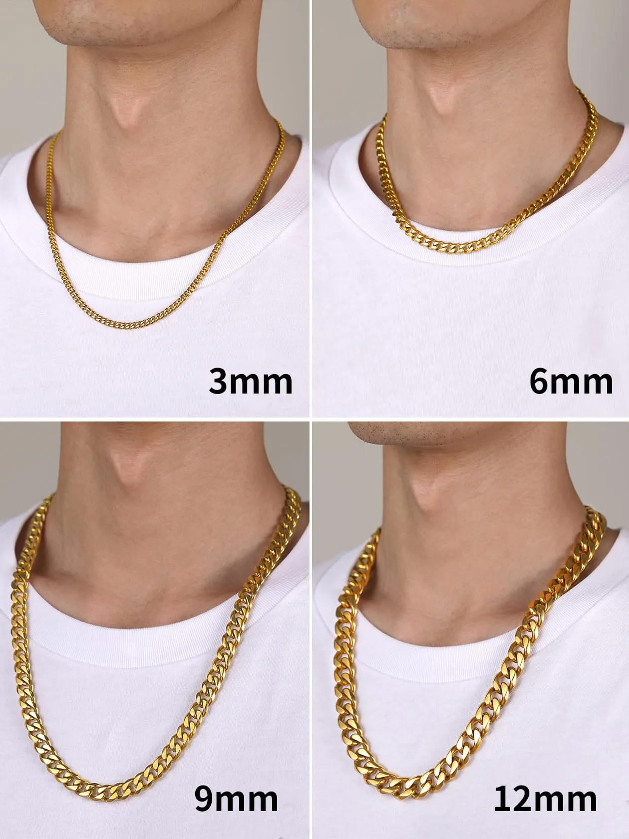 ChainsHouse Collana a maglia cubana in acciaio inossidabile, 9 mm, Oro - immagine 8