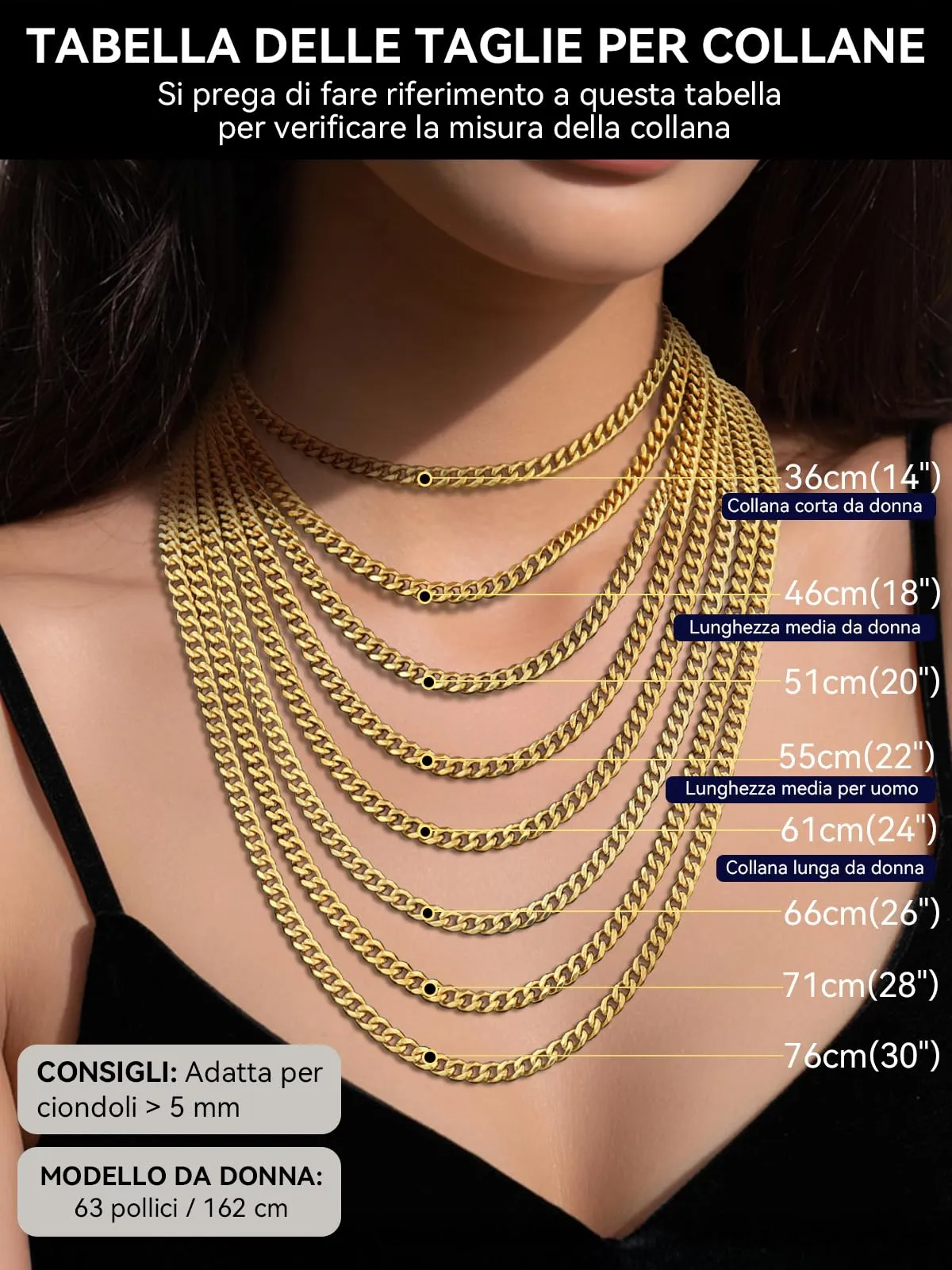 ChainsHouse Collana a maglia cubana in acciaio inossidabile 3 mm, 26 pollici, Oro - immagine 5