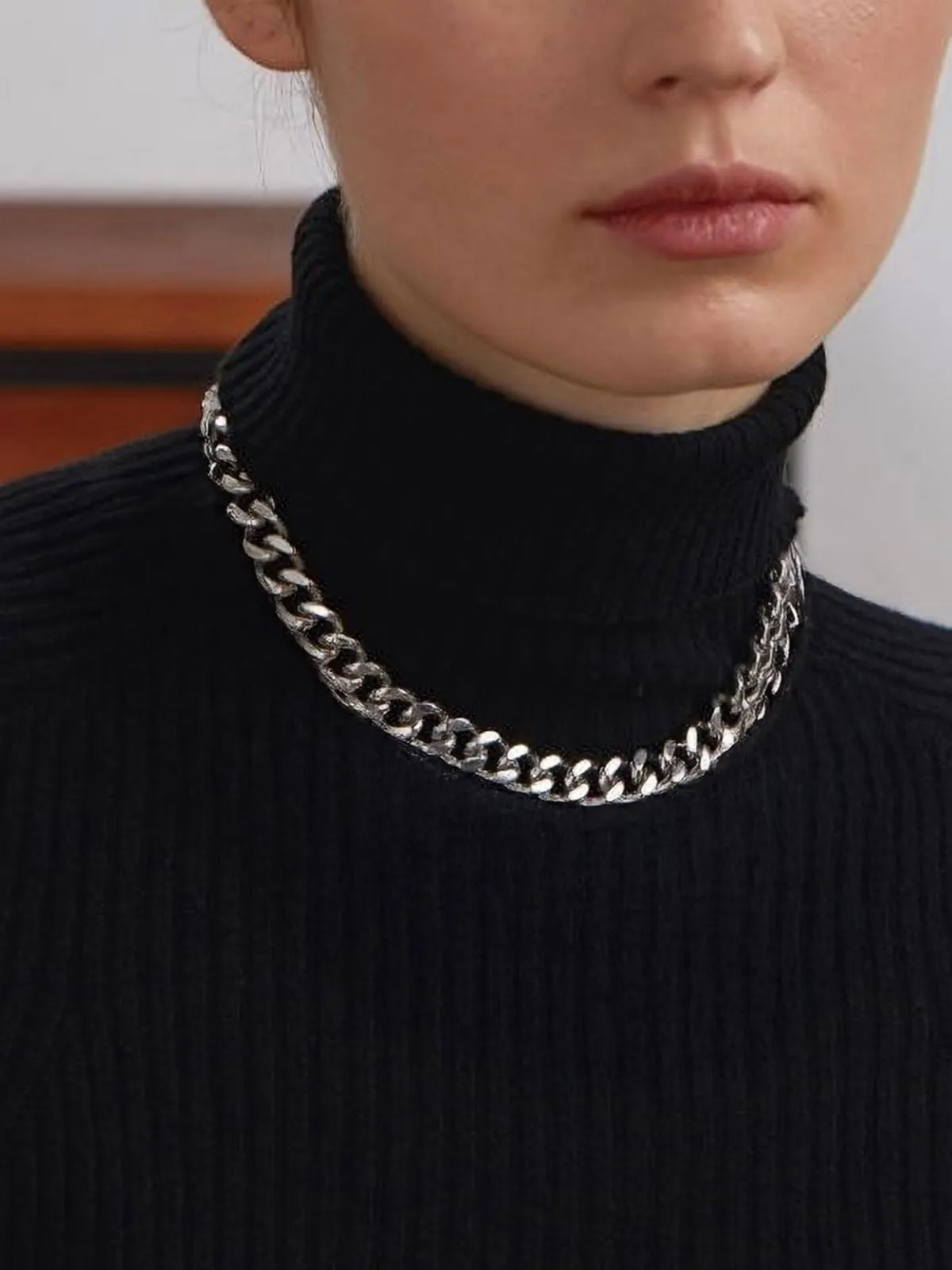 ChainsHouse Collana Cubana in Acciaio Inossidabile 316L, 12mm x 61cm, Colore Platino - immagine 2