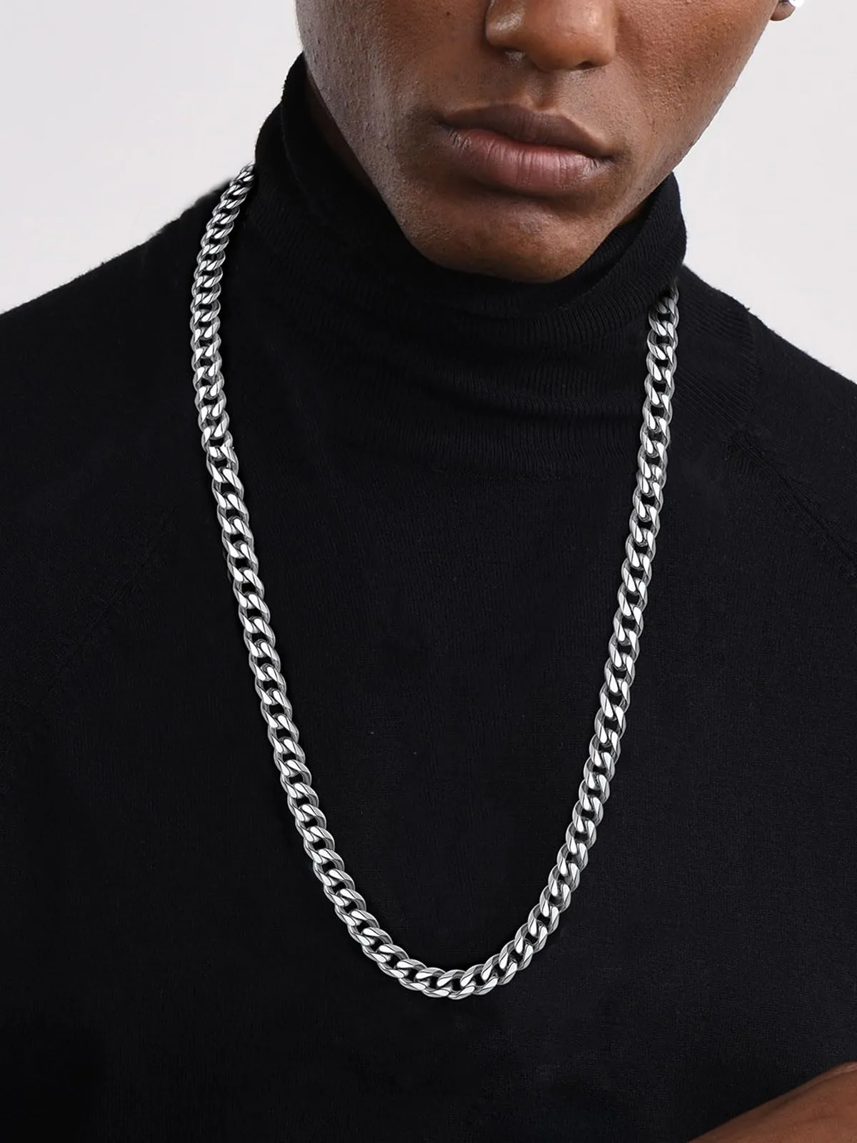 ChainsHouse Collana a maglie cubane in acciaio inossidabile, argento, 9 mm, 24 pollici - immagine 3