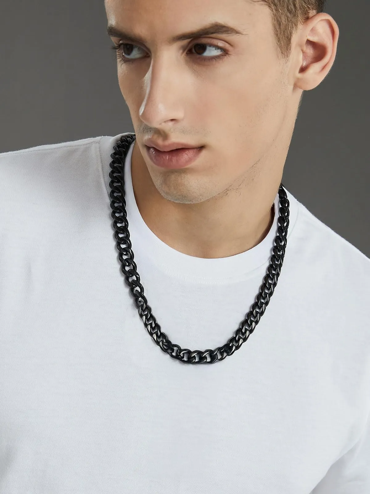 ChainsHouse Chunky Miami Cuban Link Necklace, 12mm, Black, 20 pollici - immagine 2