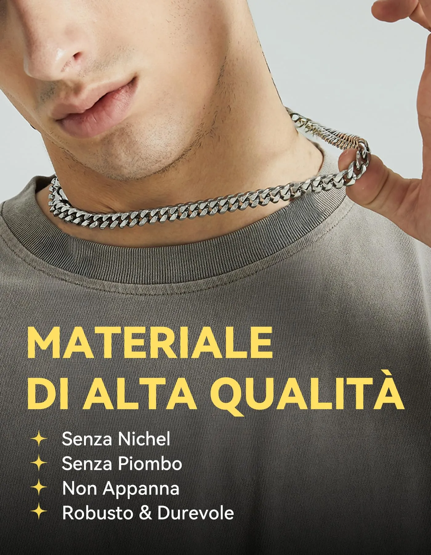 ChainsHouse Collana a maglie cubane in acciaio inossidabile, 9 mm, 30 pollici, Argento - immagine 5