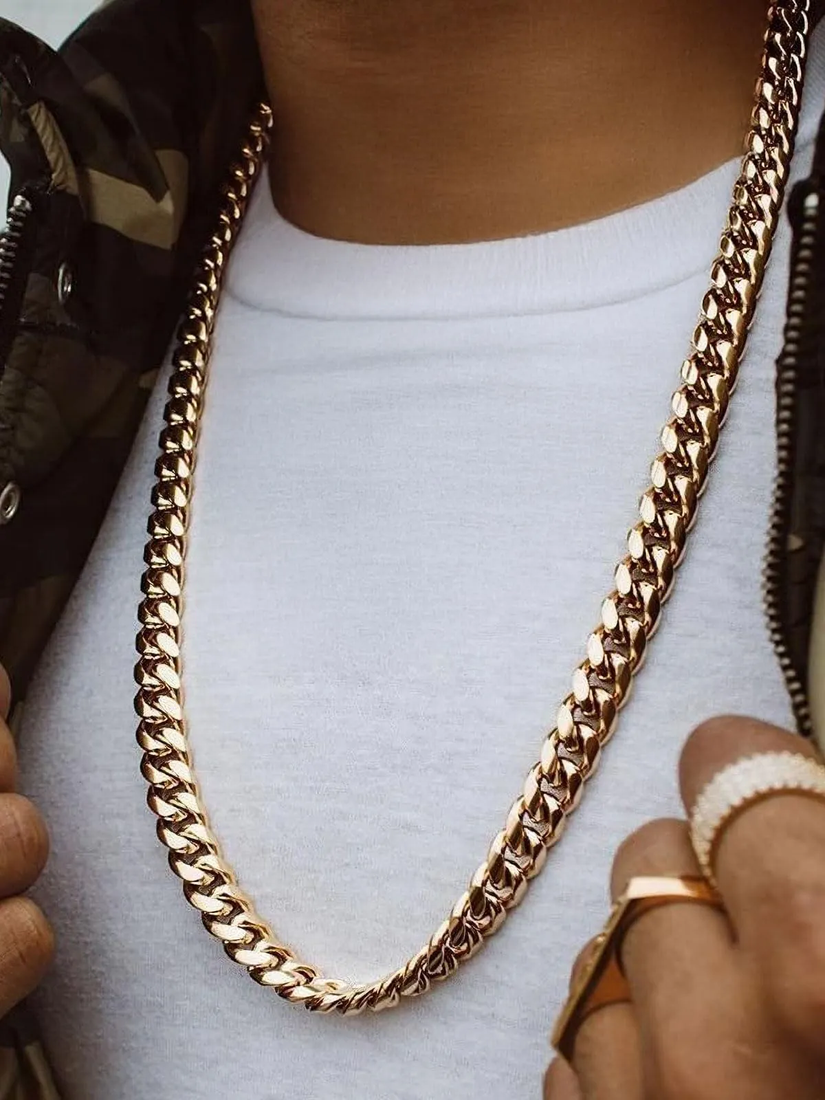 ChainsHouse Collana a maglia cubana da uomo in acciaio inossidabile, oro, 12mm, 76cm - immagine 2