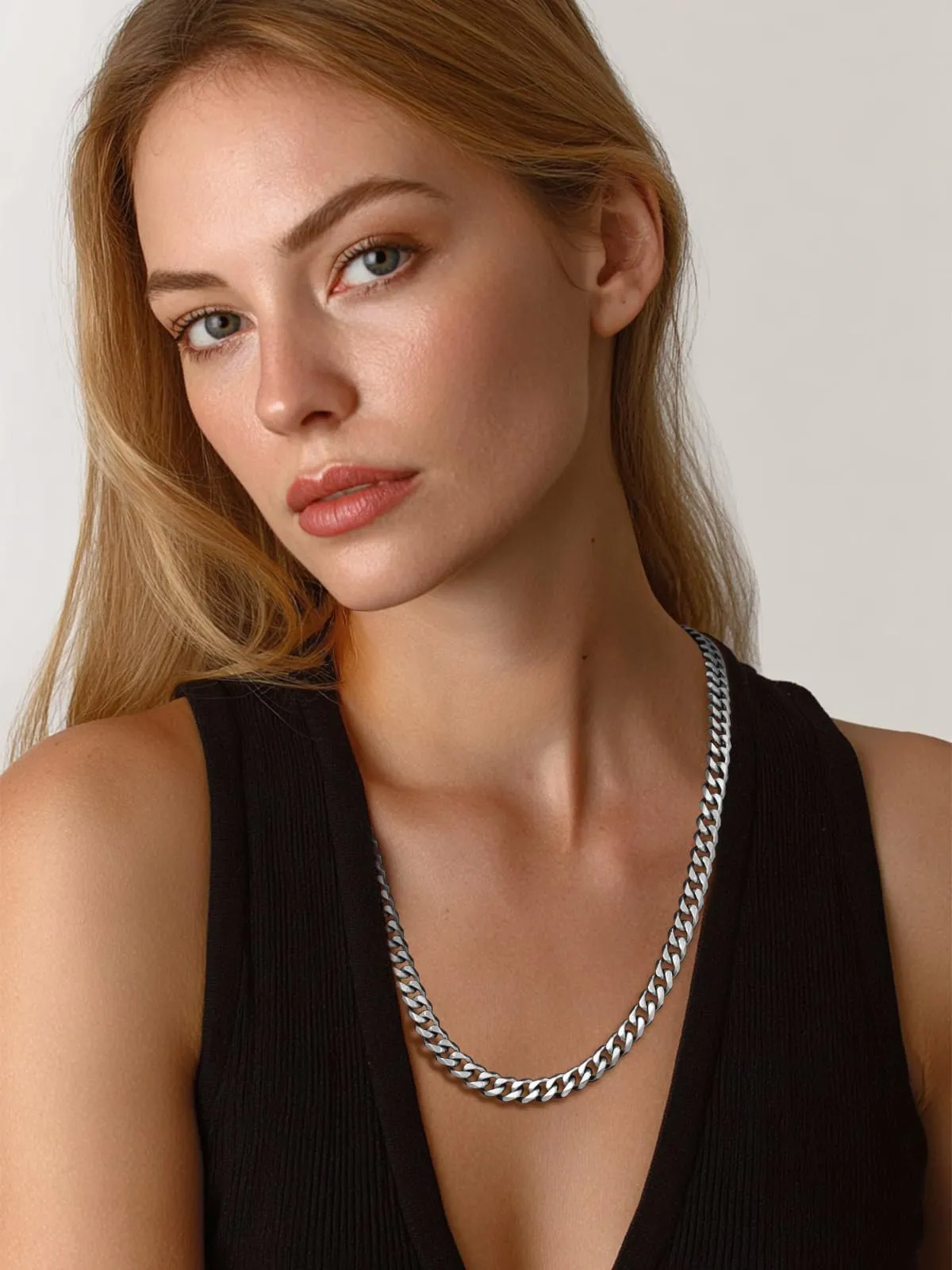 ChainsHouse Collana a maglie cubane in acciaio inossidabile, 9 mm, 26 pollici, argento - immagine 2