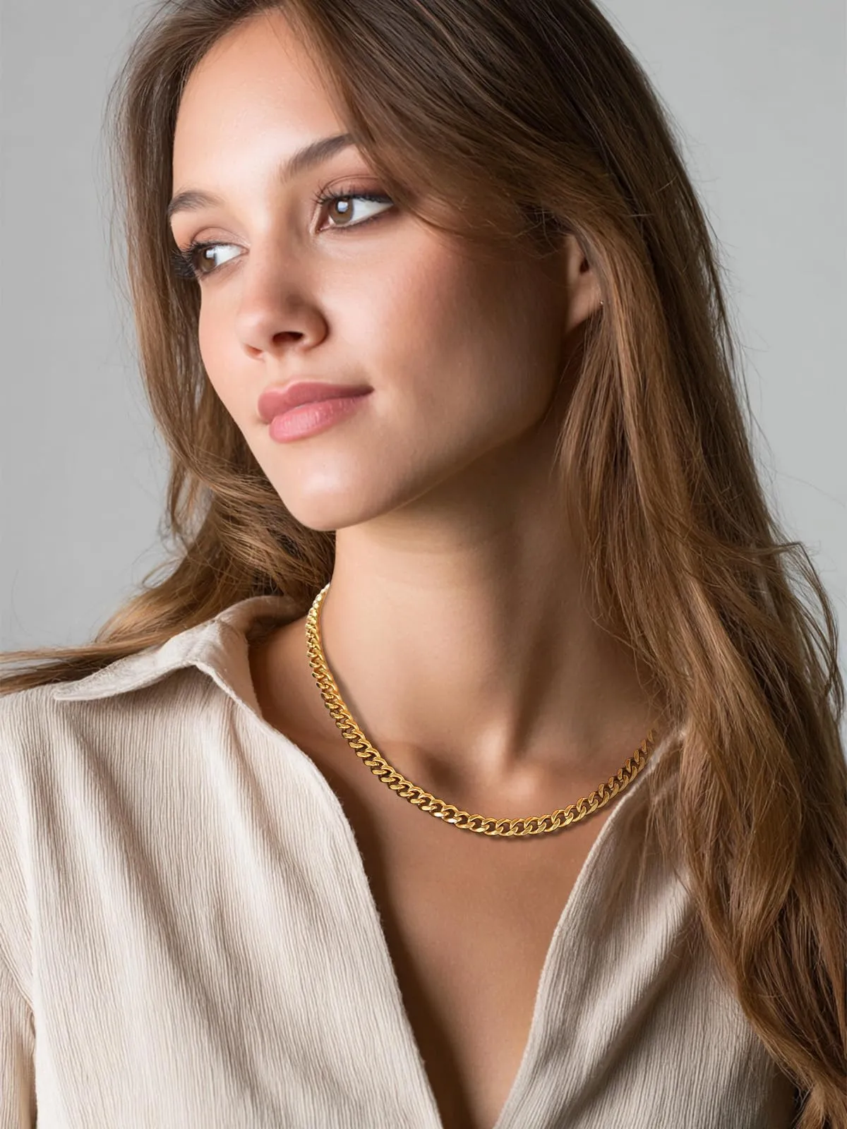 ChainsHouse Collana a maglia cubana in acciaio inossidabile oro, 6mm, 22 pollici - immagine 2