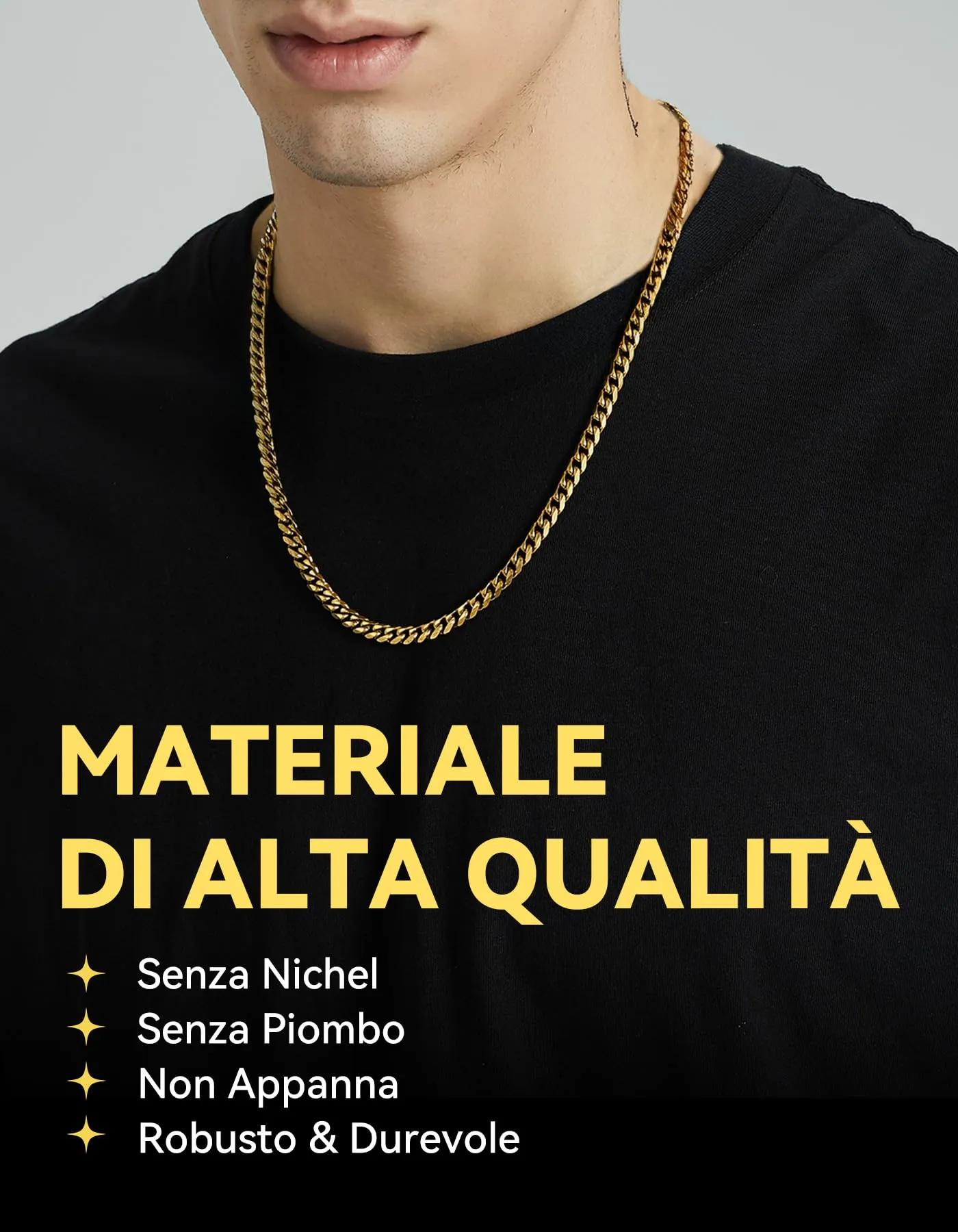 ChainsHouse Collana a catena cubana in acciaio inossidabile, 6mm, Oro, 36cm - immagine 5